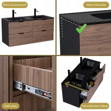 HD Palermo Black-Oak 120 fali mosdószekrény matt fekete fogantyúkkal és matt fekete slim mosdóval