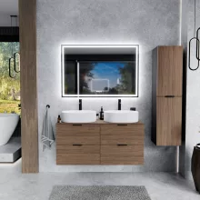 HD Salerno Black-Oak 120 fali mosdószekrény tölgyfa színű mosdópulttal és matt fekete fogantyúkkal