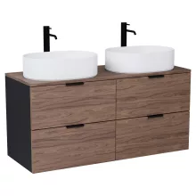 HD Salerno Black-Oak 120 komplett fürdőszoba bútor fali mosdószekrénnyel, matt fekete fogantyúkkal, tölgyfa színű mosdópulttal és tükörrel