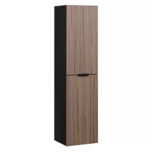 HD Salerno Black-Oak 120 komplett fürdőszoba bútor szett fali mosdószekrénnyel, matt fekete fogantyúval, tölgyfa színű mosdópulttal, tükörrel és magasszekrénnyel