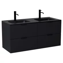 HD Palermo Matt Black 120 fali mosdószekrény matt fekete fogantyúkkal és matt fekete slim mosdóval