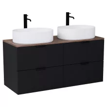 HD Salerno Matt Black 120 fali mosdószekrény tölgyfa színű mosdópulttal és matt fekete fogantyúkkal
