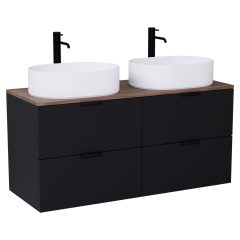   HD Salerno Matt Black 120 fali mosdószekrény tölgyfa színű mosdópulttal és matt fekete fogantyúkkal