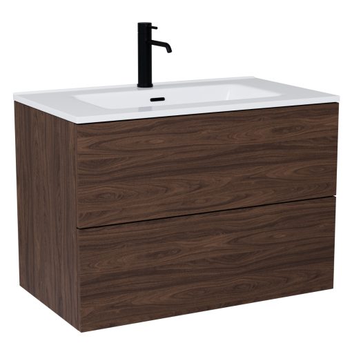 HD Aria Pro Matt Hazel 60 fali mosdószekrény, push-to-open mechanizmussal, fényes fehér slim mosdóval