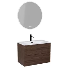 HD Aria Pro Matt Hazel 60 komplett fürdőszoba bútor fali push-to-open mosdószekrénnyel, fényes fehér slim mosdóval és tükörrel