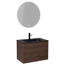 HD Aria Pro Matt Hazel 60 komplett fürdőszoba bútor fali push-to-open mosdószekrénnyel, matt fekete slim mosdóval és tükörrel