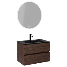 HD Aria Matt Hazel 60 komplett fürdőszoba bútor fali mosdószekrénnyel, matt fekete slim mosdóval és tükörrel