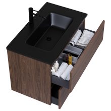 HD Aria Matt Hazel 60 komplett fürdőszoba bútor fali mosdószekrénnyel, matt fekete slim mosdóval és tükörrel