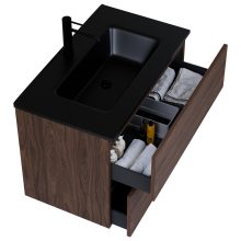 HD Aria Matt Hazel 60 komplett fürdőszoba bútor szett fali mosdószekrénnyel, matt fekete slim mosdóval, tükörrel és magasszekrénnyel