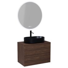 HD Zyra Pro Matt Hazel 60 komplett fürdőszoba bútor fali push-to-open mosdószekrénnyel, mogyoró színű mosdópulttal és tükörrel