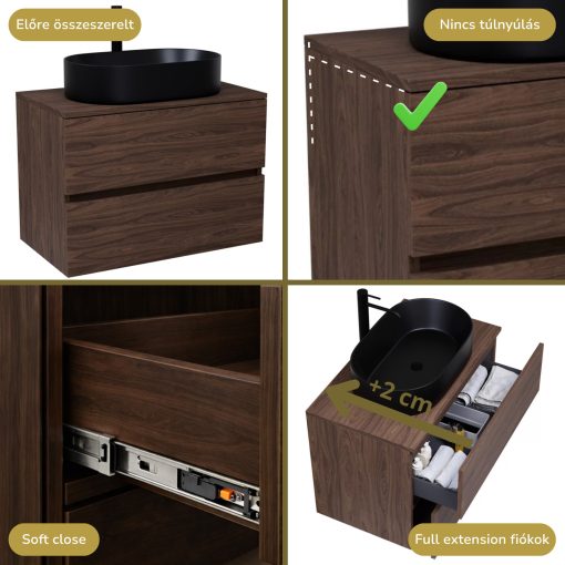 HD Zyra Matt Hazel 60/80/100/120 komplett fürdőszoba bútor fali mosdószekrénnyel, mogyoró színű mosdópulttal és tükörrel