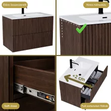 HD Ravello Pro Matt Hazel 60 komplett fürdőszoba bútor fali push-to-open mosdószekrénnyel, fényes fehér slim mosdóval és tükörrel