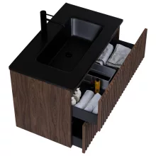 HD Ravello Pro Matt Hazel 60 fali mosdószekrény, push-to-open mechanizmussal, matt fekete slim mosdóval