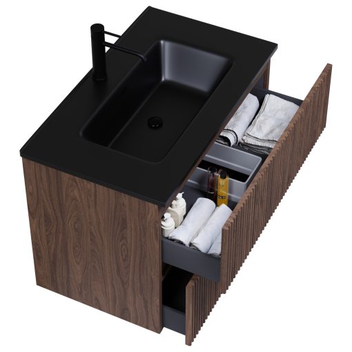 HD Torino Matt Hazel 60 fali mosdószekrény matt fekete slim mosdóval