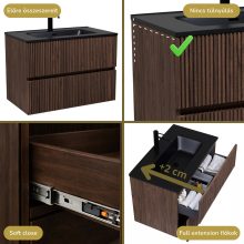 HD Torino Matt Hazel 60 fali mosdószekrény matt fekete slim mosdóval