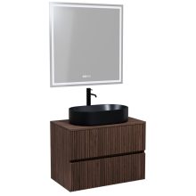 HD Turin Matt Hazel 60/80 komplett fürdőszoba bútor fali mosdószekrénnyel, mogyoró színű mosdópulttal és tükörrel