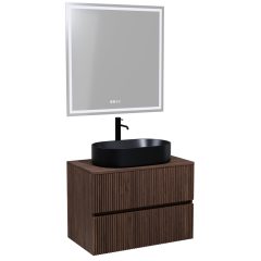   HD Turin Matt Hazel 60/80 komplett fürdőszoba bútor fali mosdószekrénnyel, mogyoró színű mosdópulttal és tükörrel