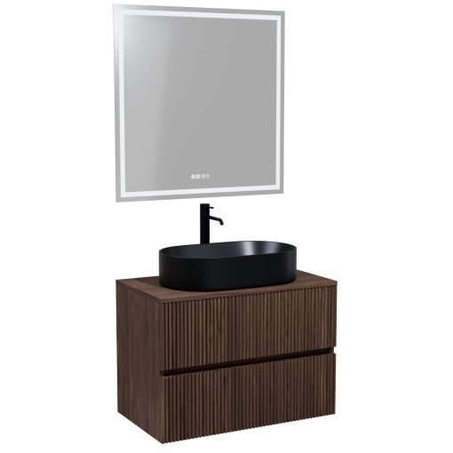 HD Turin Matt Hazel 60/80 komplett fürdőszoba bútor fali mosdószekrénnyel, mogyoró színű mosdópulttal és tükörrel