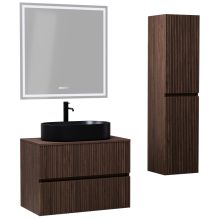 HD Turin Matt Hazel 60/80 komplett fürdőszoba bútor szett fali mosdószekrénnyel, mogyoró színű mosdópulttal, tükörrel és magasszekrénnyel