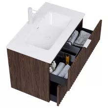 HD Ravello Matt Hazel 60 fali mosdószekrény matt fehér fogantyúkkal és fényes fehér slim mosdóval