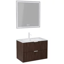 HD Ravello Matt Hazel 60 komplett fürdőszoba bútor fali mosdószekrénnyel, matt fehér fogantyúkkal, fényes fehér slim mosdóval és tükörrel