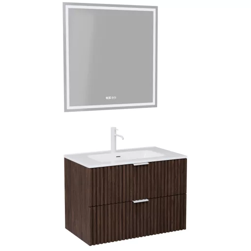 HD Ravello Matt Hazel 60 komplett fürdőszoba bútor fali mosdószekrénnyel, matt fehér fogantyúkkal, fényes fehér slim mosdóval és tükörrel