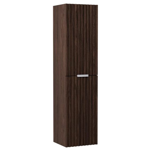 HD Ravello Matt Hazel 60 komplett fürdőszoba bútor szett fali mosdószekrénnyel, matt fehér fogantyúkkal, fényes fehér slim mosdóval, tükörrel és magasszekrénnyel