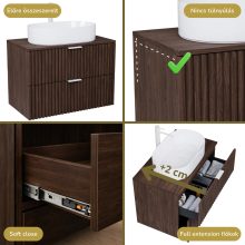 HD Rapallo Matt Hazel 60 fali mosdószekrény mogyoró színű mosdópulttal és matt fehér fogantyúkkal