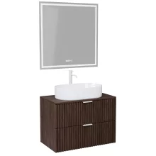 HD Rapallo Matt Hazel 60 komplett fürdőszoba bútor fali mosdószekrénnyel, matt fehér fogantyúkkal, mogyoró színű mosdópulttal és tükörrel