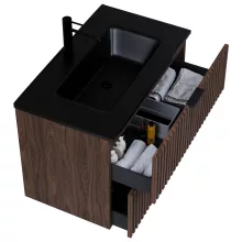 HD Ravello Matt Hazel 60 fali mosdószekrény matt fekete fogantyúkkal és matt fekete slim mosdóval