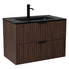 HD Ravello Matt Hazel 60 komplett fürdőszoba bútor szett fali mosdószekrénnyel, matt fekete fogantyúkkal, matt fekete slim mosdóval, tükörrel és magasszekrénnyel