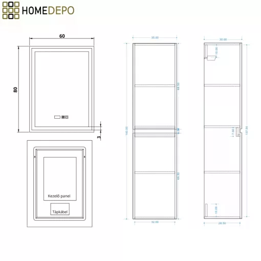HD Ravello Matt Hazel 60 komplett fürdőszoba bútor szett fali mosdószekrénnyel, matt fekete fogantyúkkal, matt fekete slim mosdóval, tükörrel és magasszekrénnyel