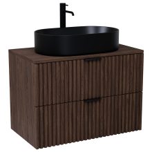 HD Rapallo Matt Hazel 60/80 fali mosdószekrény mogyoró színű mosdópulttal és matt fekete fogantyúkkal