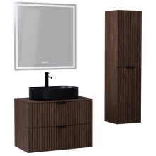 HD Rapallo Matt Hazel 60/80 komplett fürdőszoba bútor szett fali mosdószekrénnyel, matt fekete fogantyúval, mogyoró színű mosdópulttal, tükörrel és magasszekrénnyel
