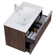 HD Cremona Matt Hazel 60 komplett fürdőszoba bútor szett fali mosdószekrénnyel, fényes króm fogantyúkkal, fényes fehér slim mosdóval, tükörrel és magasszekrénnyel