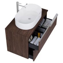 HD Carona Matt Hazel 60 komplett fürdőszoba bútor fali mosdószekrénnyel, fényes króm fogantyúkkal, mogyoró színű mosdópulttal és tükörrel