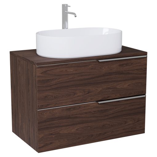 HD Carona Matt Hazel 60 komplett fürdőszoba bútor szett fali mosdószekrénnyel, fényes króm fogantyúkkal, mogyoró színű mosdópulttal, tükörrel és magasszekrénnyel