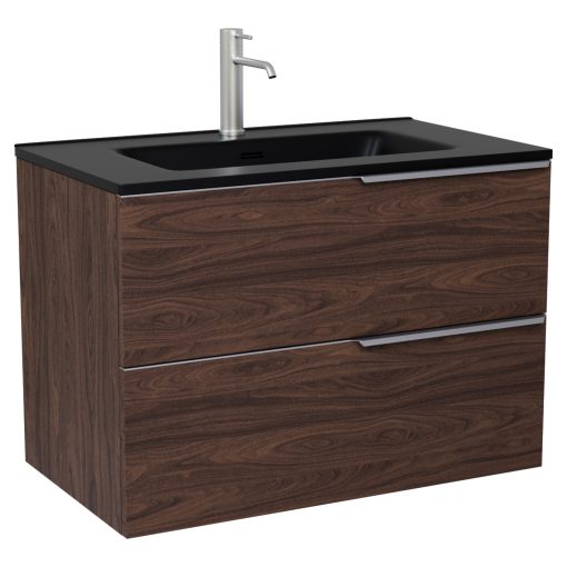 HD Cremona Matt Hazel 60 komplett fürdőszoba bútor fali mosdószekrénnyel, szálcsiszolt króm fogantyúkkal, matt fekete slim mosdóval és tükörrel