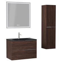 HD Cremona Matt Hazel 60 komplett fürdőszoba bútor szett fali mosdószekrénnyel, szálcsiszolt króm fogantyúkkal, matt fekete slim mosdóval, tükörrel és magasszekrénnyel