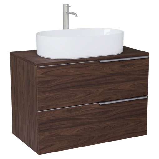 HD Carona Matt Hazel 60 komplett fürdőszoba bútor szett fali mosdószekrénnyel, szálcsiszolt króm fogantyúkkal, mogyoró színű mosdópulttal, tükörrel és magasszekrénnyel