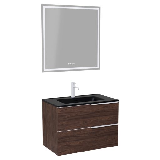 HD Cremona Matt Hazel 60 komplett fürdőszoba bútor fali mosdószekrénnyel, matt fehér fogantyúkkal, matt fekete slim mosdóval és tükörrel
