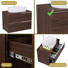 HD Carona Matt Hazel 60 fali mosdószekrény mogyoró színű mosdópulttal és matt fehér fogantyúkkal