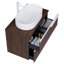 HD Carona Matt Hazel 60 komplett fürdőszoba bútor fali mosdószekrénnyel, matt fehér fogantyúkkal, mogyoró színű mosdópulttal és tükörrel