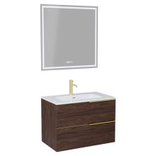 HD Cremona Matt Hazel 60 komplett fürdőszoba bútor fali mosdószekrénnyel, szálcsiszolt arany fogantyúkkal, fényes fehér slim mosdóval és tükörrel