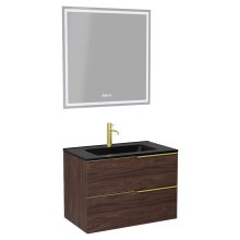 HD Cremona Matt Hazel 60 komplett fürdőszoba bútor fali mosdószekrénnyel, szálcsiszolt arany fogantyúkkal, matt fekete slim mosdóval és tükörrel