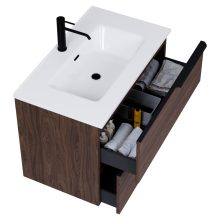 HD Cremona Matt Hazel 60 komplett fürdőszoba bútor fali mosdószekrénnyel, matt fekete fogantyúkkal, fényes fehér slim mosdóval és tükörrel