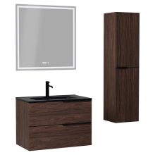 HD Cremona Matt Hazel 60 komplett fürdőszoba bútor szett fali mosdószekrénnyel, matt fekete fogantyúkkal, matt fekete slim mosdóval, tükörrel és magasszekrénnyel