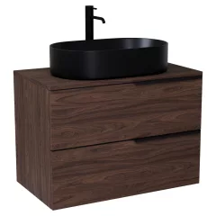   HD Carona Matt Hazel 60/80 fali mosdószekrény mogyoró színű mosdópulttal és matt fekete fogantyúkkal