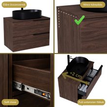 HD Carona Matt Hazel 60/80 komplett fürdőszoba bútor fali mosdószekrénnyel, matt fekete fogantyúkkal, mogyoró színű mosdópulttal és tükörrel