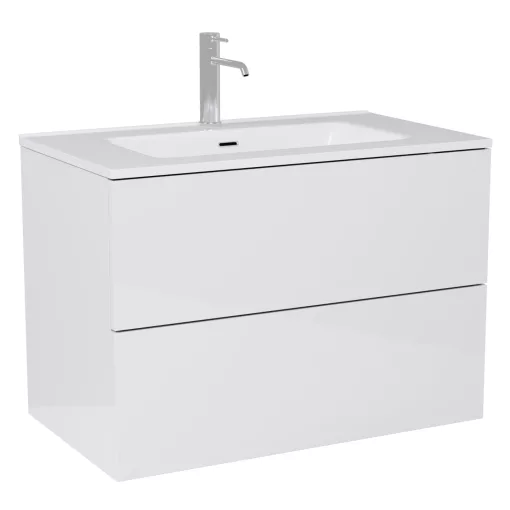 HD Aria Pro Lacquer White 60 fali mosdószekrény, push-to-open mechanizmussal, fényes fehér slim mosdóval